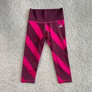 Adidas Climalite Performance Pink Maroon Striped Cropped Capri Leggings Size XS